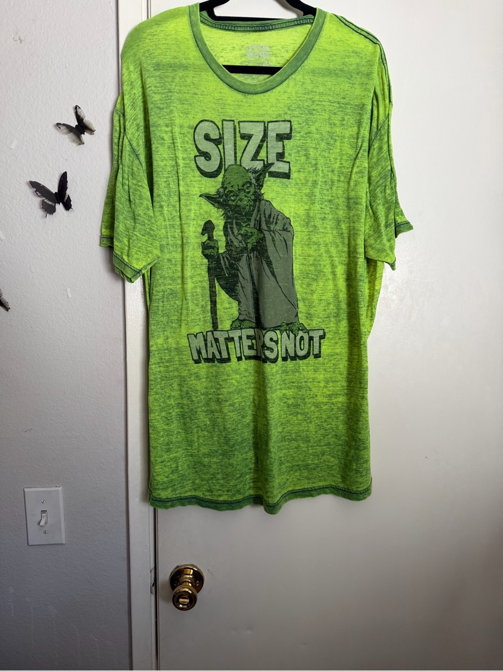Star Wars Neon Green Yoda "Size Matters Not" Short Sleeve Tee